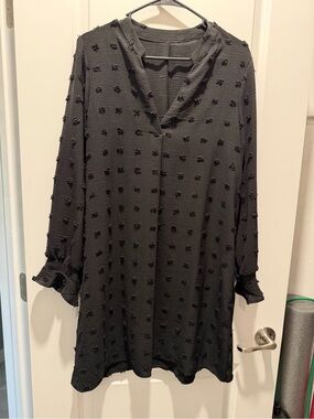 Black Textured Dot Tunic Dress